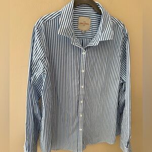 Casa Cabana Striped Button-Up Shirt Relaxed Fit Long Sleeve‎ Blue White XL